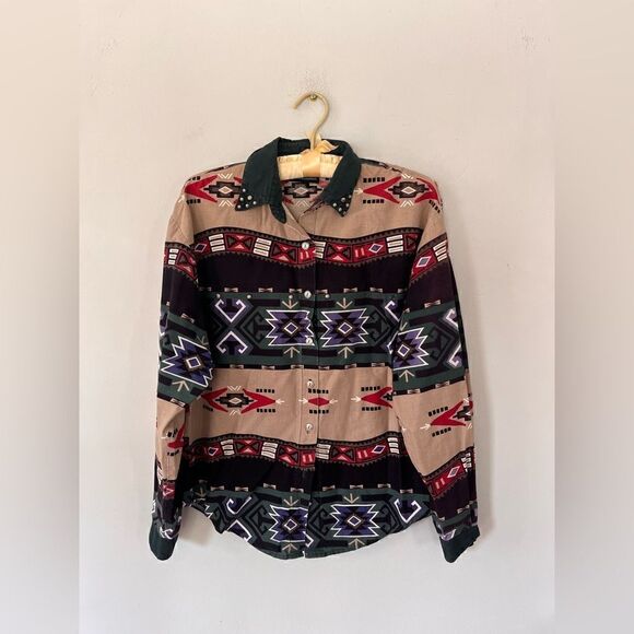Vintage | Circle T Rough Rider Woman’s medium Western Aztec Button Up Shirt - Picture 2 of 8